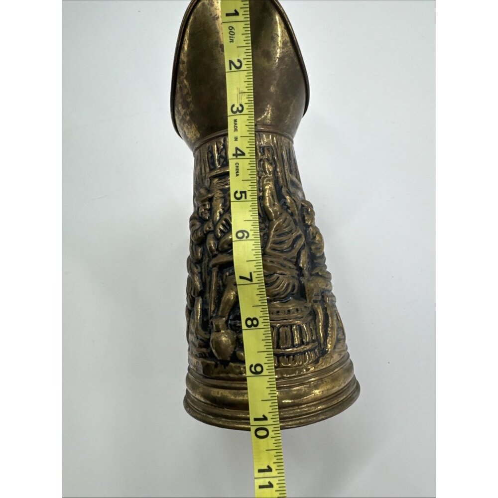 Vintage Brass Embossed Pub Scene Pitcher Jug Art Deco England 10" Estate Sale - Picture 14 of 14